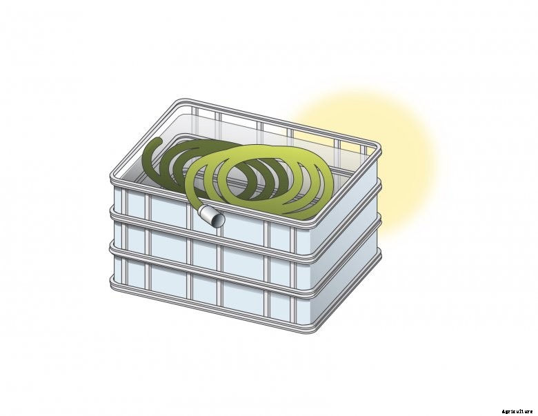 Suction hose storage in empty chemical tote